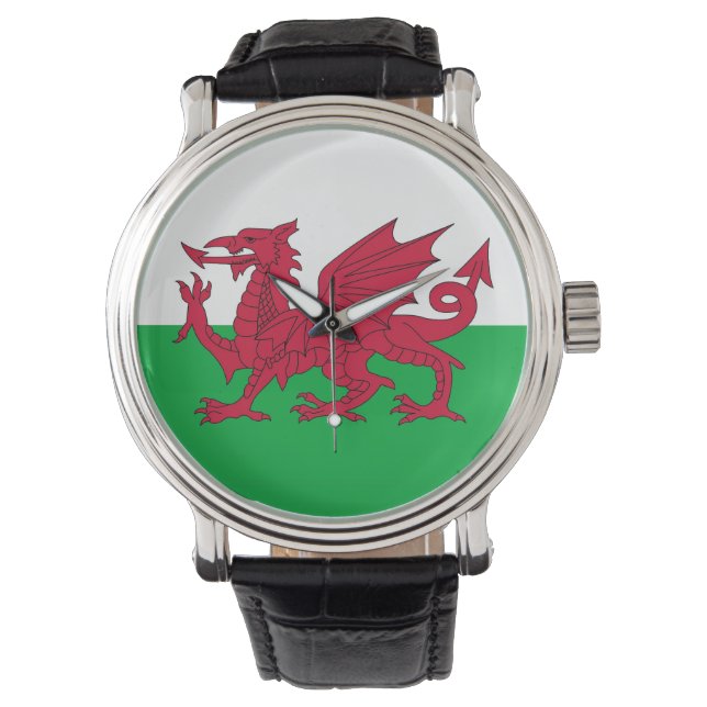 Patriotische Uhr mit Flagge von Wales (Vorderseite)