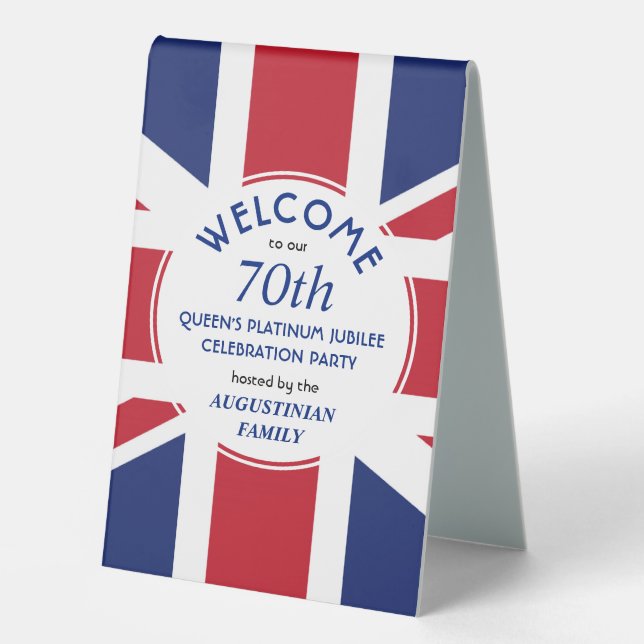 Patriotische UNION JACK 70. Queens Platinum Jubile Tischaufsteller (Vorderseite)