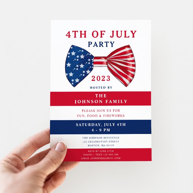 Patriotische US Flagge am 4. Juli Einladung (Custom Patriotic Elegant Red White Blue 4th Of July Party Invitation)