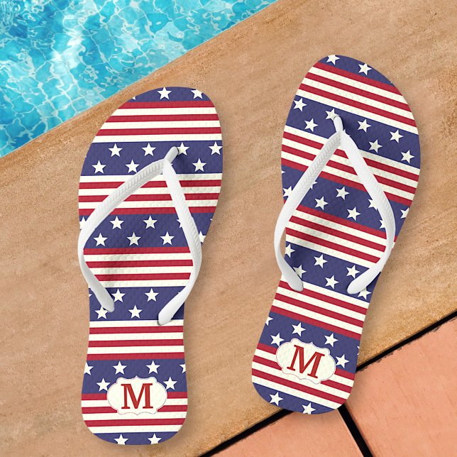 Patriotische US Flagge Amerikaner | MIT MONOGRAMM Flip Flops (Von Creator hochgeladen)