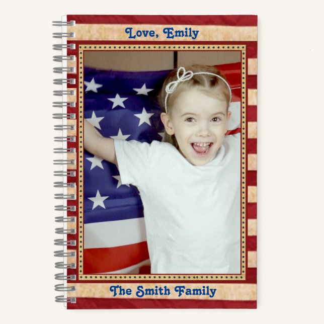 Patriotische US Flagge Benutzerdefiniertes Foto Notizbuch (Vorderseite)