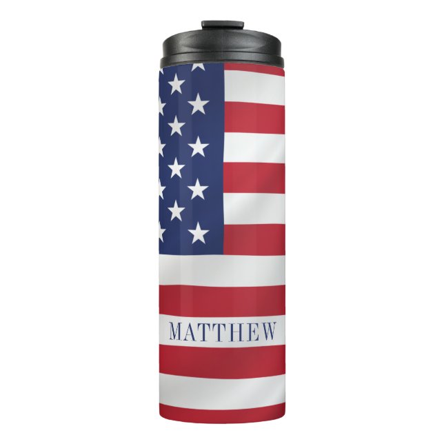 Patriotische US Flagge Blue White USA Flag Thermosbecher (Vorderseite)