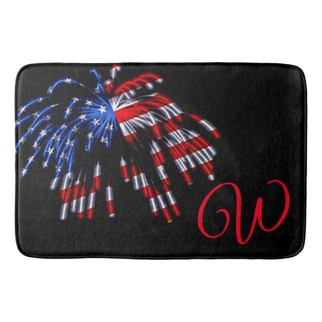 Patriotische US-Flagge Fireworks Red Monogram Bath Badematte (Vorderseite)