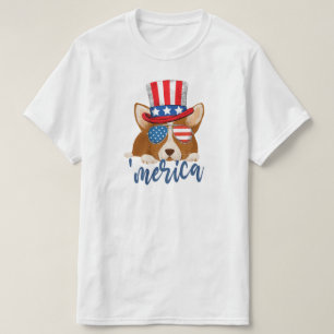 Patriotische US Flagge Hut und Glasses Corgi T-Shirt
