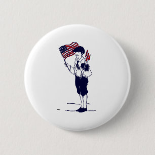Patriotische US-Flagge und Feuerwerksjunge Button