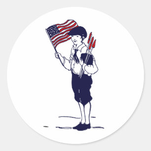 Patriotische US-Flagge und Feuerwerkskörper Runder Aufkleber