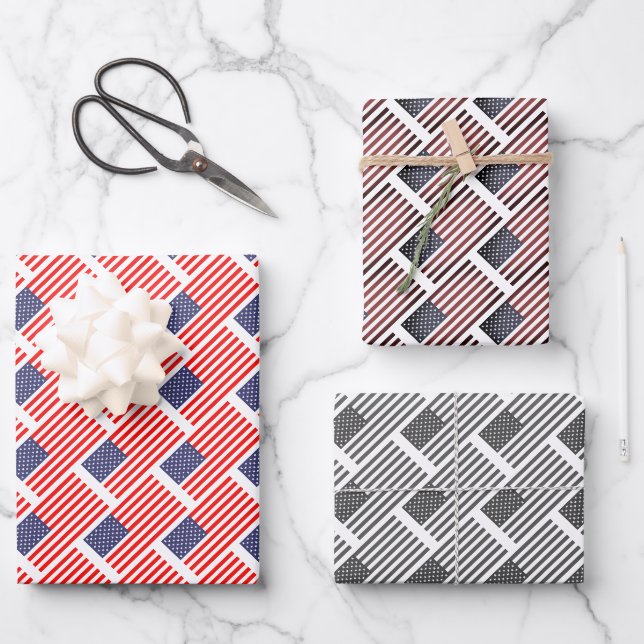 Patriotische US-Flaggenmuster verpacken Papierblät Geschenkpapier Set (Vorderseite)