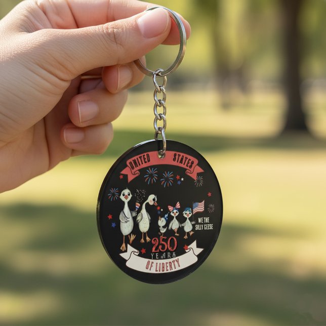 Patriotische USA 250 Jahre Freiheit Alberne Gänse Schlüsselanhänger (Patriotic US 250 Years of Liberty Silly Geese Keychain)