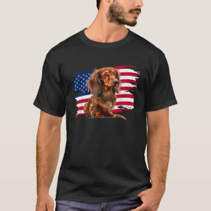 Patriotische USA-Flagge 4. Juli Langhaar-Dachshu T-Shirt
