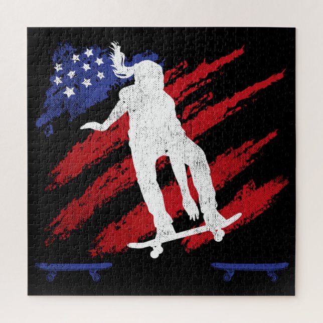 Patriotische USA-Flagge Frauen-Skateboarding (Vertikal)