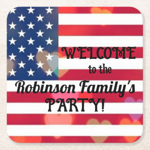 Patriotische USA-Flagge-Herzen mit kalligrafischem Rechteckiger Pappuntersetzer
