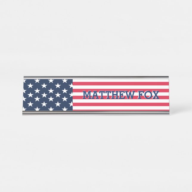 Patriotische USA-Flagge 🇺 Monogramm für 🇸 Stars  Schreibtischnamensplakette (Vorderseite )