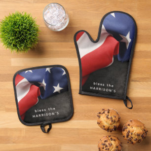Patriotische USA-Flagge personalisiert Ofenhandschuh & Topflappen-Set