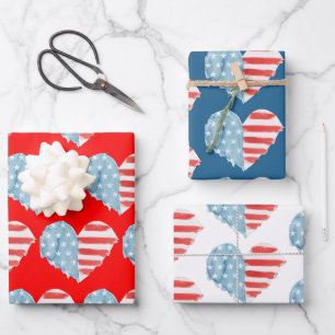 Patriotische USA-Flagge Rot Weiß Blau Amerikanisch Geschenkpapier Set