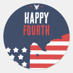 Patriotische USA-Karte zum 4. Juli  Runder Aufkleber