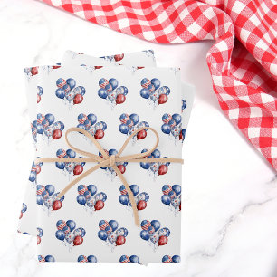 Patriotische USA rot weiß blau Flaggenballons Geschenkpapier Set