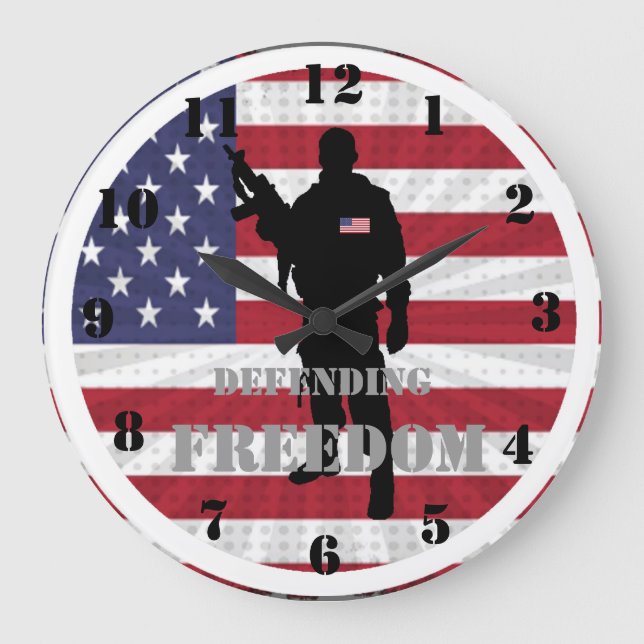 Patriotische Verteidigung der amerikanischen Fahne Große Wanduhr (Vorderseite)