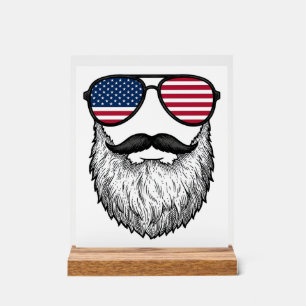 Patriotische Vintage-Bart-Sonnenbrille Grafik-Shir Acrylschild