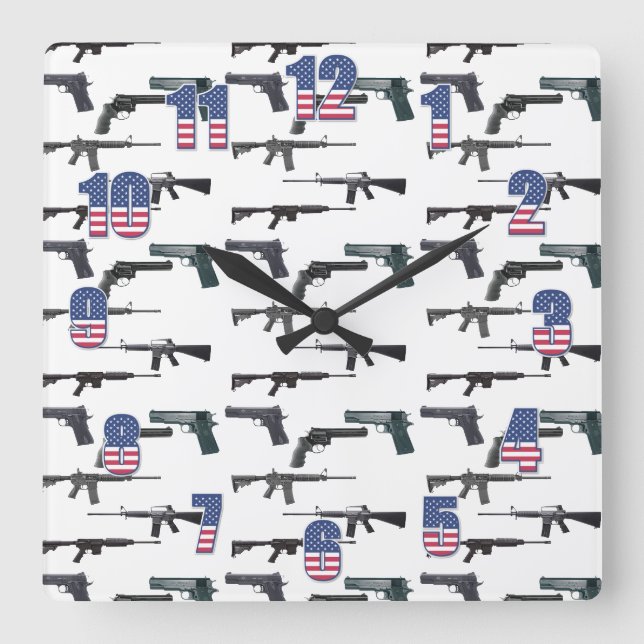 Patriotische Waffen Quadratische Wanduhr (Vorderseite)