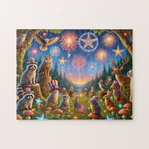 Patriotische Waldtiere 4. Juli Feuerwerk