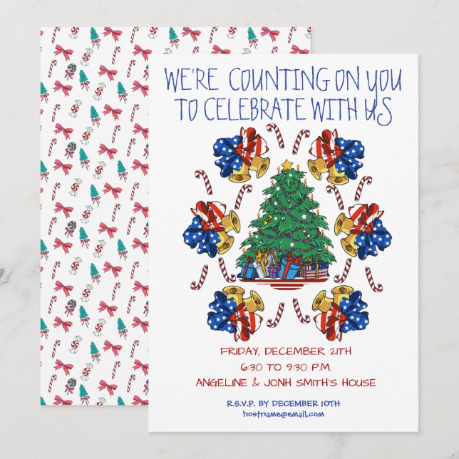 Patriotische Weihnachten Personalisiert Einladung (Vorne/Hinten)