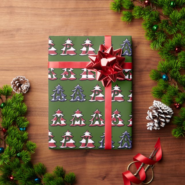 Patriotische Weihnachtsbaumen Happy XMAS Geschenkpapier (Feiertagsgeschenk)
