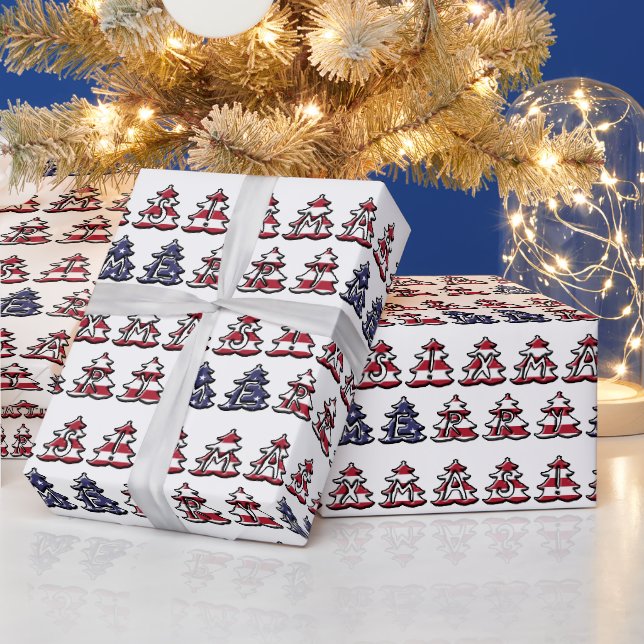 Patriotische Weihnachtsbaumen Merry XMAS Geschenkpapier (Feiertage)