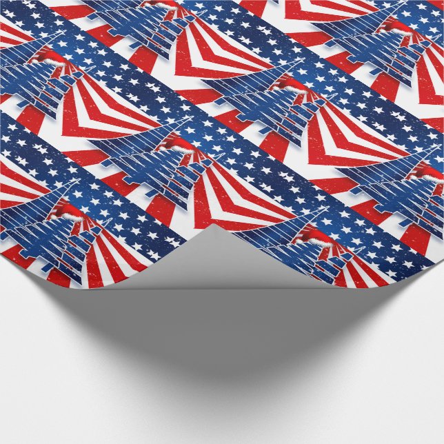 Patriotische Weihnachtsbaumen US Flagge Geschenkpapier (Ecke)