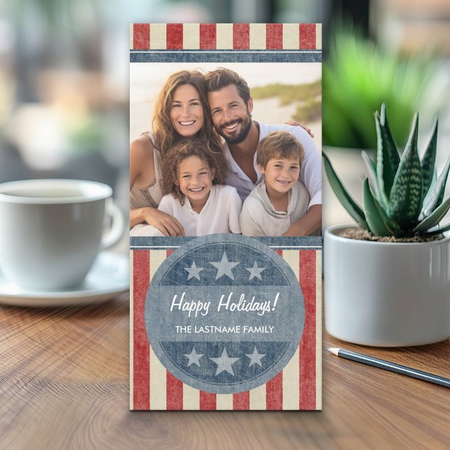 Patriotische Weihnachtsfahne 1 Foto Amerikanische  Feiertagskarte (Custom Holiday Photo card - Can be used for any event)