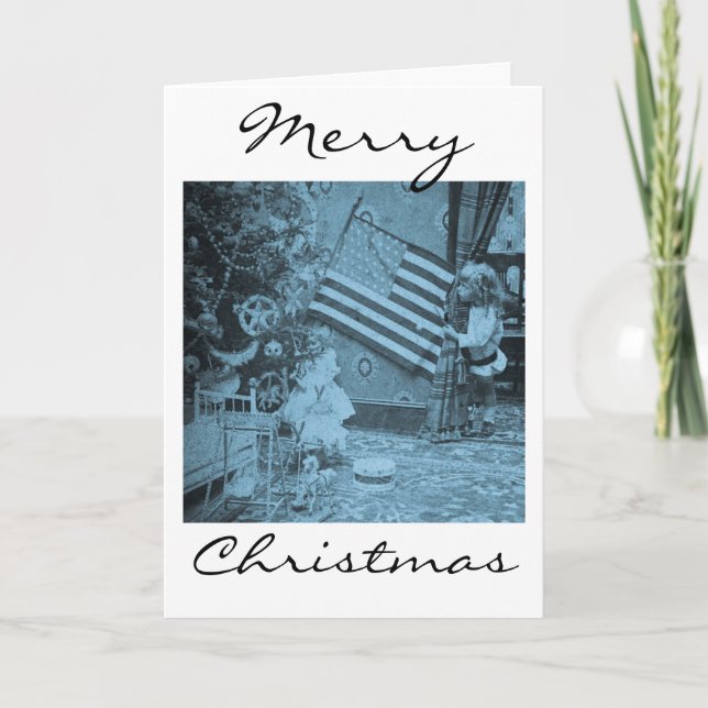 Patriotische Weihnachtsfahne Vintag Feiertagskarte (Vorderseite)
