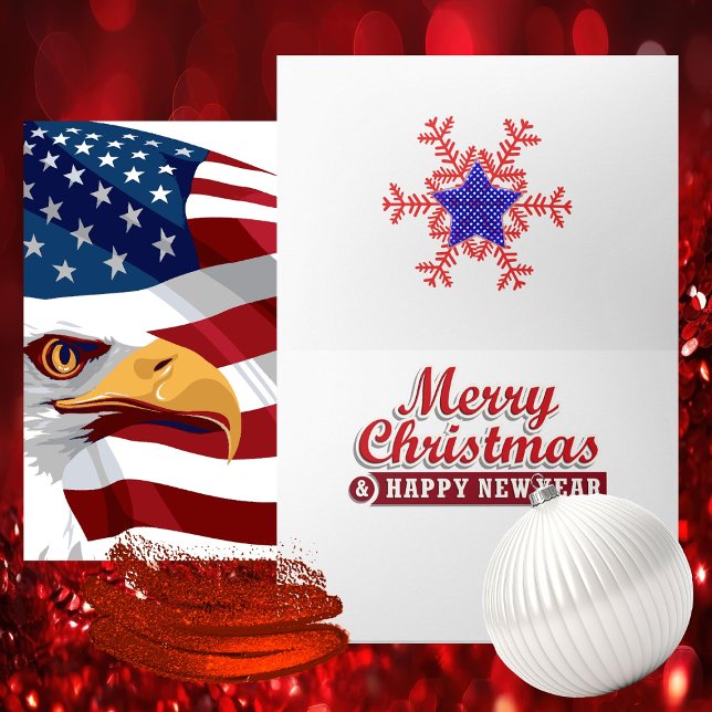 Patriotische Weihnachtskarte Feiertagskarte (Bold Proud Patriotic - Red White & Blue - Iconic Symbols - Vibrant Colors)