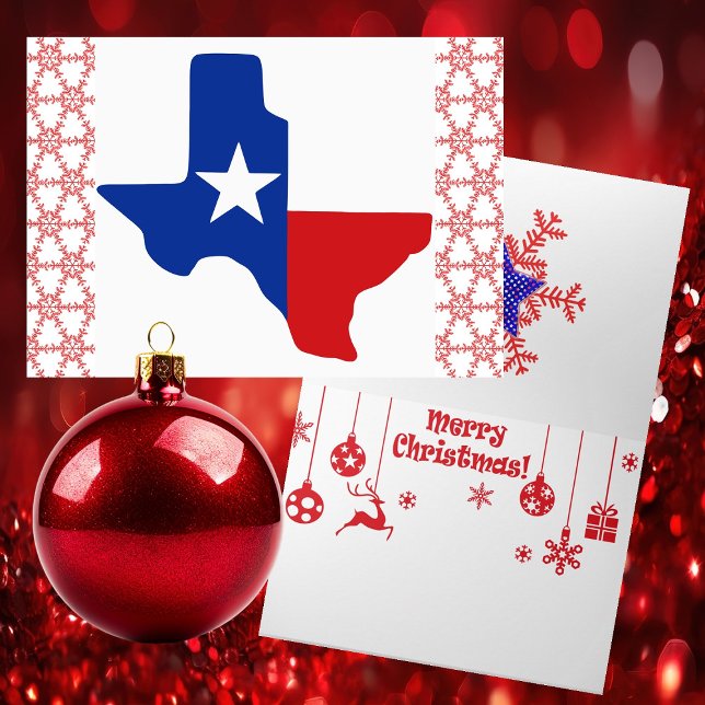 Patriotische Weihnachtskarte Texas Feiertagskarte (BIG BOLD - Texas Style Patriotic - Red White & Blue - Lone Star State - Christmas Card)