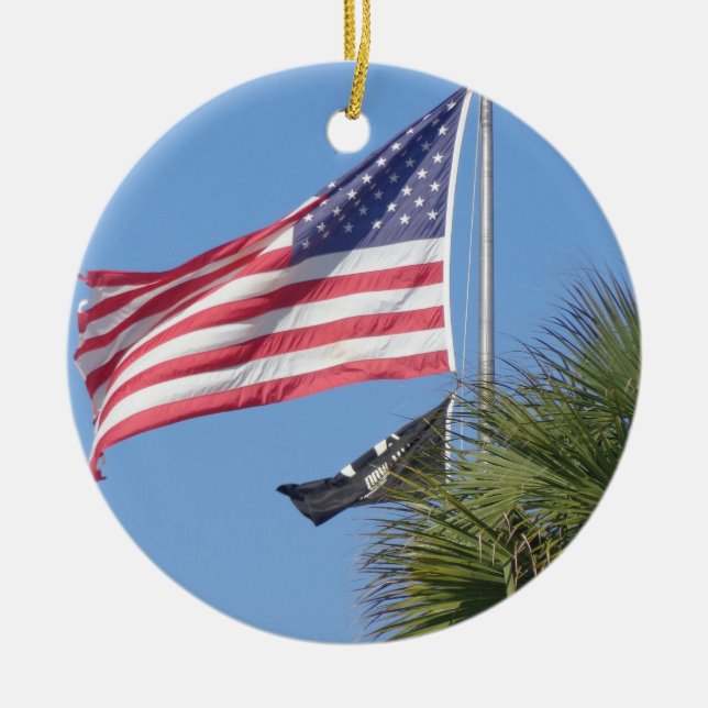 Patriotische Weihnachtsverzierung Keramik Ornament (Vorne)