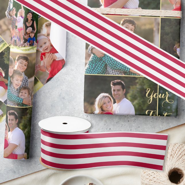 Patriotische Weihnachtsweiße Streifen Geschenk Wra Satinband (Patriotic Christmas Red White Stripes Gift Wrap Satin Ribbon)