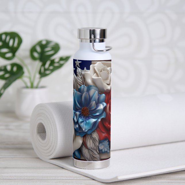 PATRIOTISCHE WEISSE BLAUE BLUME FLACHEN TRINKFLASCHE (Yoga)