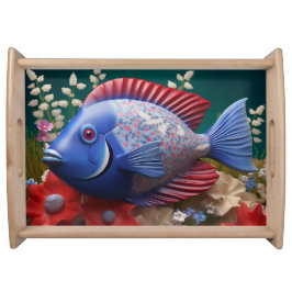 PATRIOTISCHE WEISSE, BLAUE NIEDLICHE FISCH SERVIERTABLETT