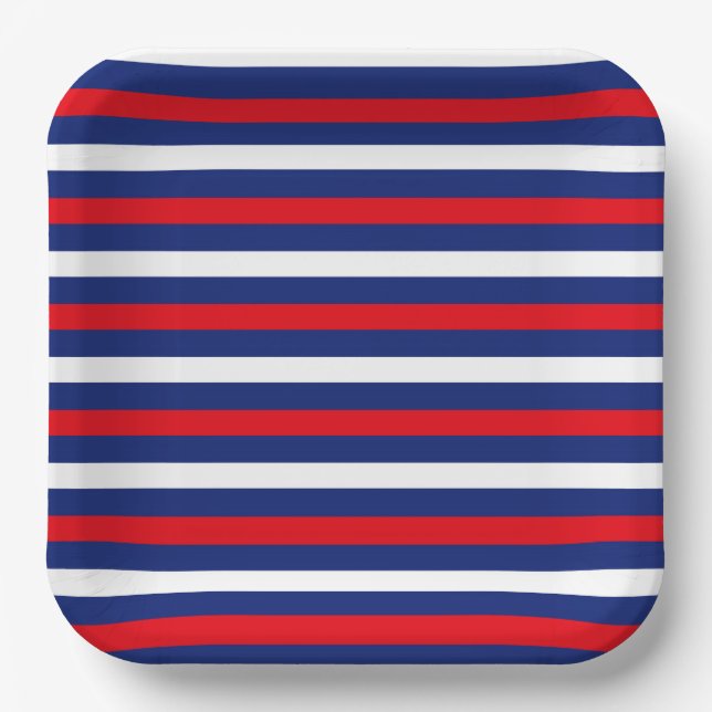 PATRIOTISCHE WEISSE BLAUE STREIFEN PAPPTELLER (Vorderseite)