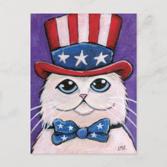 Patriotische Weiße Perserkatze | 4. Juli Postkarte (Vorderseite)