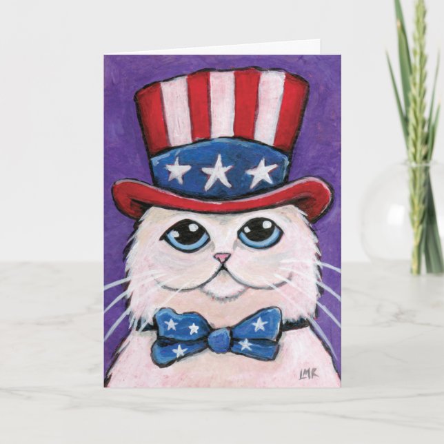 Patriotische weiße persische Katze | glücklich Karte (Vorderseite)