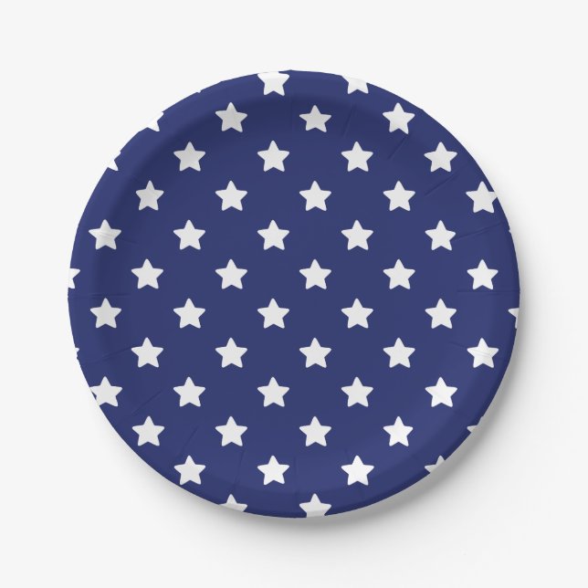 Patriotische Weiße Sterne auf Navy Blue Pappteller (Vorderseite)