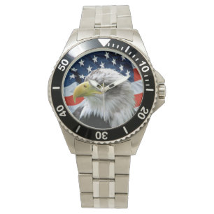 Patriotische Weißkopfseeadler-Flagge-Uhr Armbanduhr