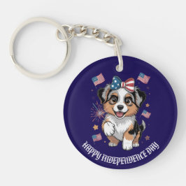 Patriotische Welpe mit amerikanischen Fahnen nach  Schlüsselanhänger
