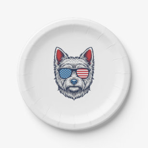 Patriotische Westie-Hundesonnenbrille Vintage-Vekt Pappteller