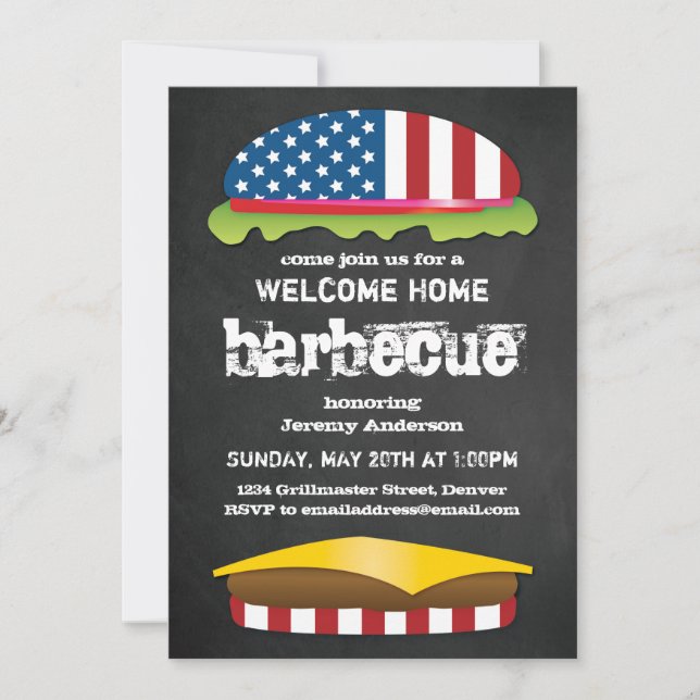 Patriotische willkommene Zuhause GRILLEN Einladung (Vorderseite)