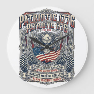 Patriotischer 1776 Geländewagen-Schädel-Monstertru Große Wanduhr