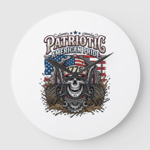 Patriotischer 1776 Geländewagen-Schädel-Monstertru Große Wanduhr