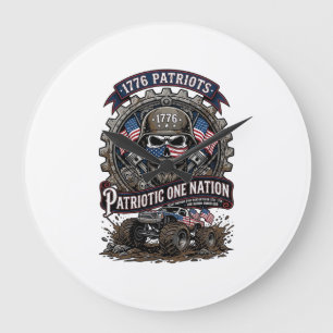 Patriotischer 1776 Geländewagen-Totenkopf-Monstert Große Wanduhr