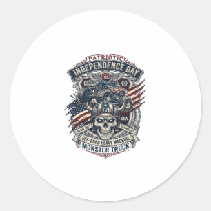 Patriotischer 1776 Geländewagen-Totenkopf-Monstert Runder Aufkleber