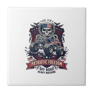 Patriotischer 1776 Off Road Schädel Monster Truck  Fliese