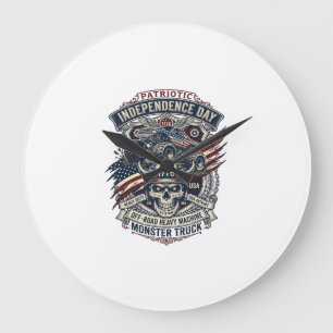 Patriotischer 1776 Off Road Schädel Monster Truck Große Wanduhr